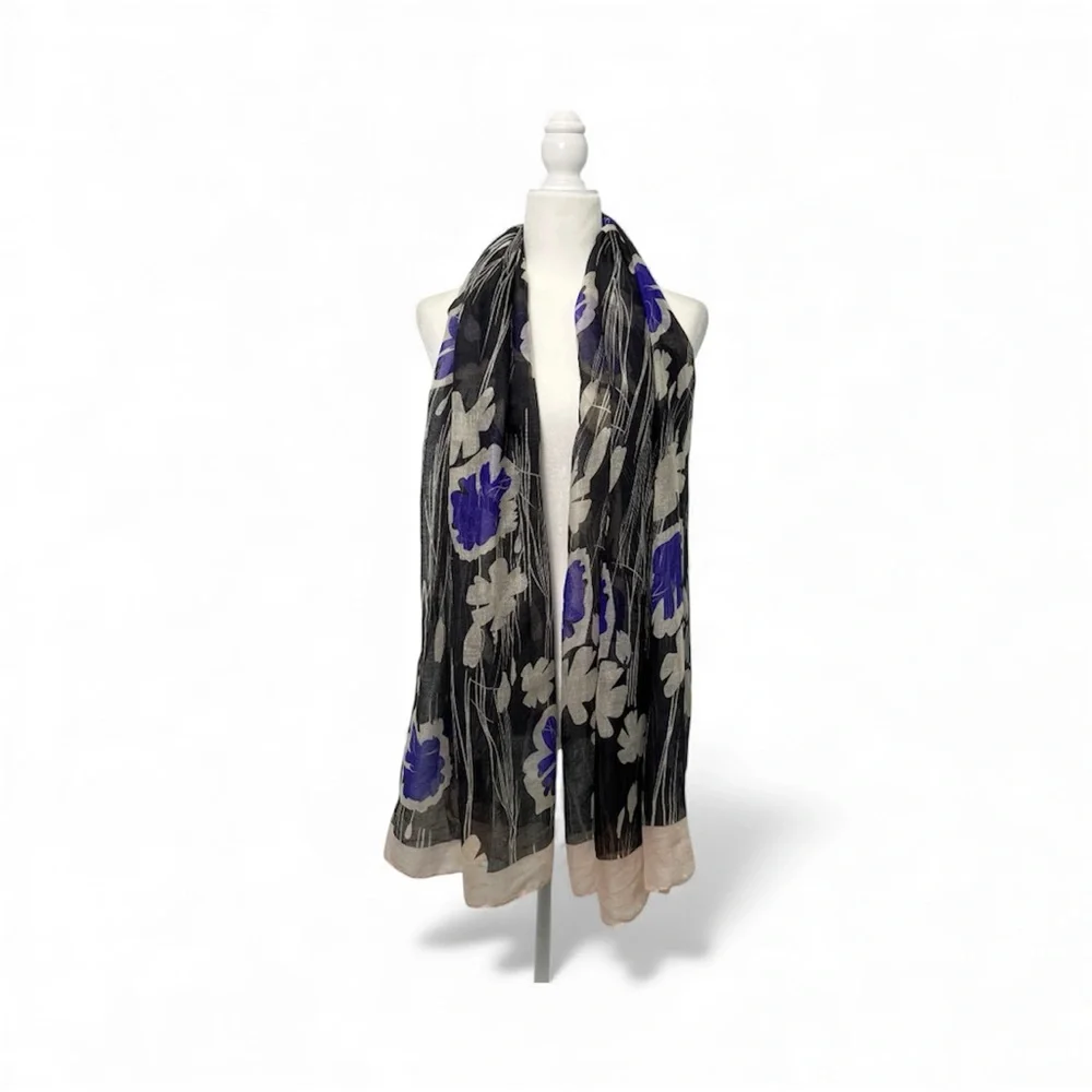 Women Floral Scarf Rectangular Purple‎ Chic Feminine  Romantic lightweight